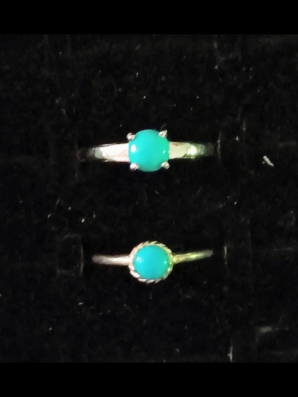 2 Round Solitaire Turquoise Rings 925 Sterling Sz 7.25-7.5 V. Good Cond!